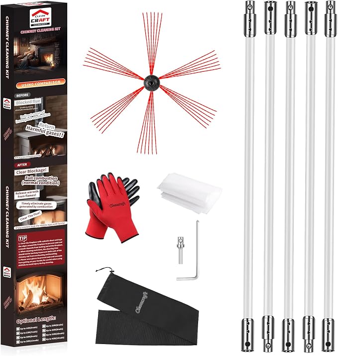 16 Feet Chimney Sweep Kit, Chimney Cleaning Kit by cleancraft