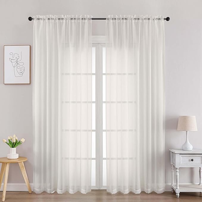 Chyhomenyc Ivory Sheer Curtains 84 Inches Long 2 Panels, Light Filtering Ivory by Chyhomenyc