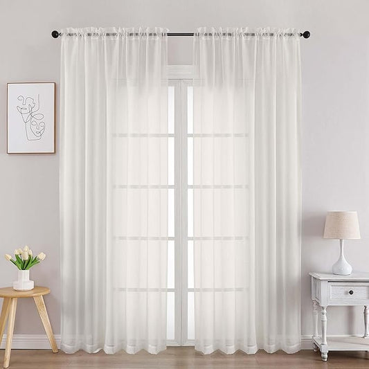 Chyhomenyc Ivory Sheer Curtains 84 Inches Long 2 Panels, Light Filtering Ivory by Chyhomenyc