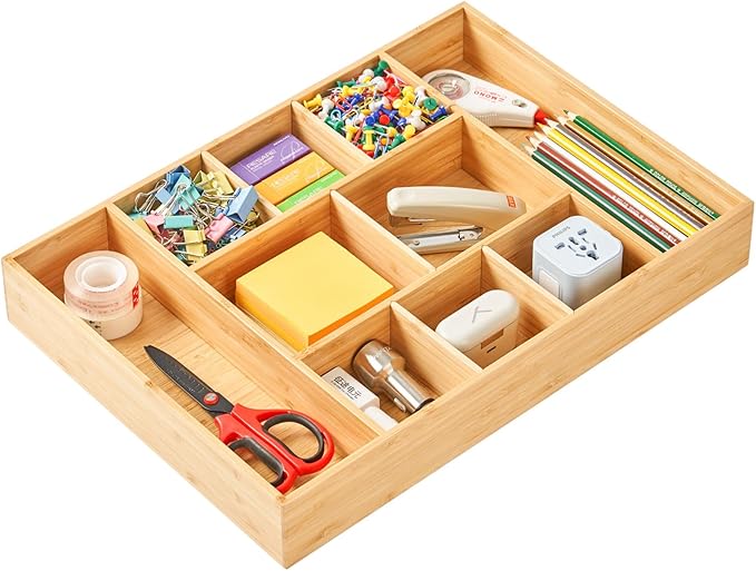 Umilife Extra Large Bamboo Desk Drawer Organizer, Wood Junk Organizer Tray by Umilife