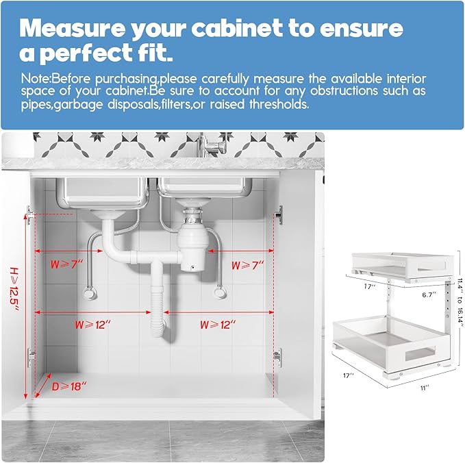 1 Pack 17IN Depth Under Sink Storage Organizer, Large 2-Tier Elegant Mesh Pull - Image 2