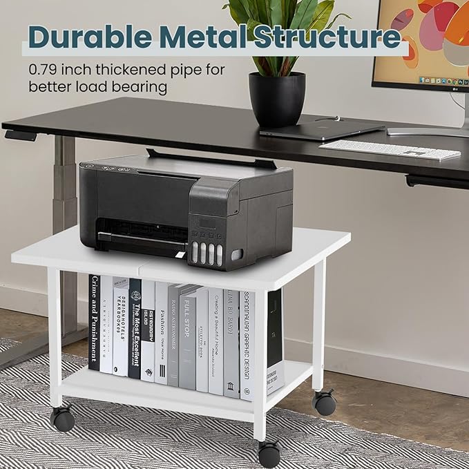 Printer Stand with Storage Under Desk Shelf, Desktop Printer Stand Organizer - Image 4