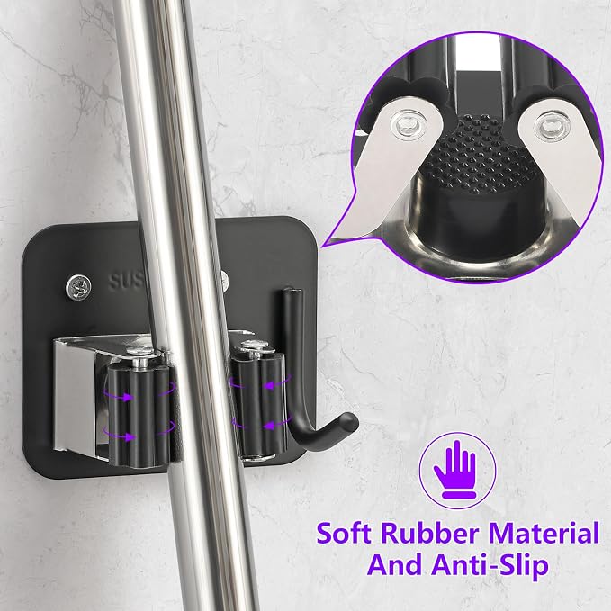 Broom Holder Wall Mount Screw Drilling, Sturdy Heavy Duty Stainless Steel Mop - Image 3