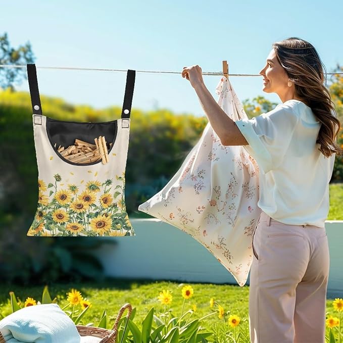 Sunflower Clothespin Bag, Hanging Laundry Bag, Hanging Storage Organizer - Image 2