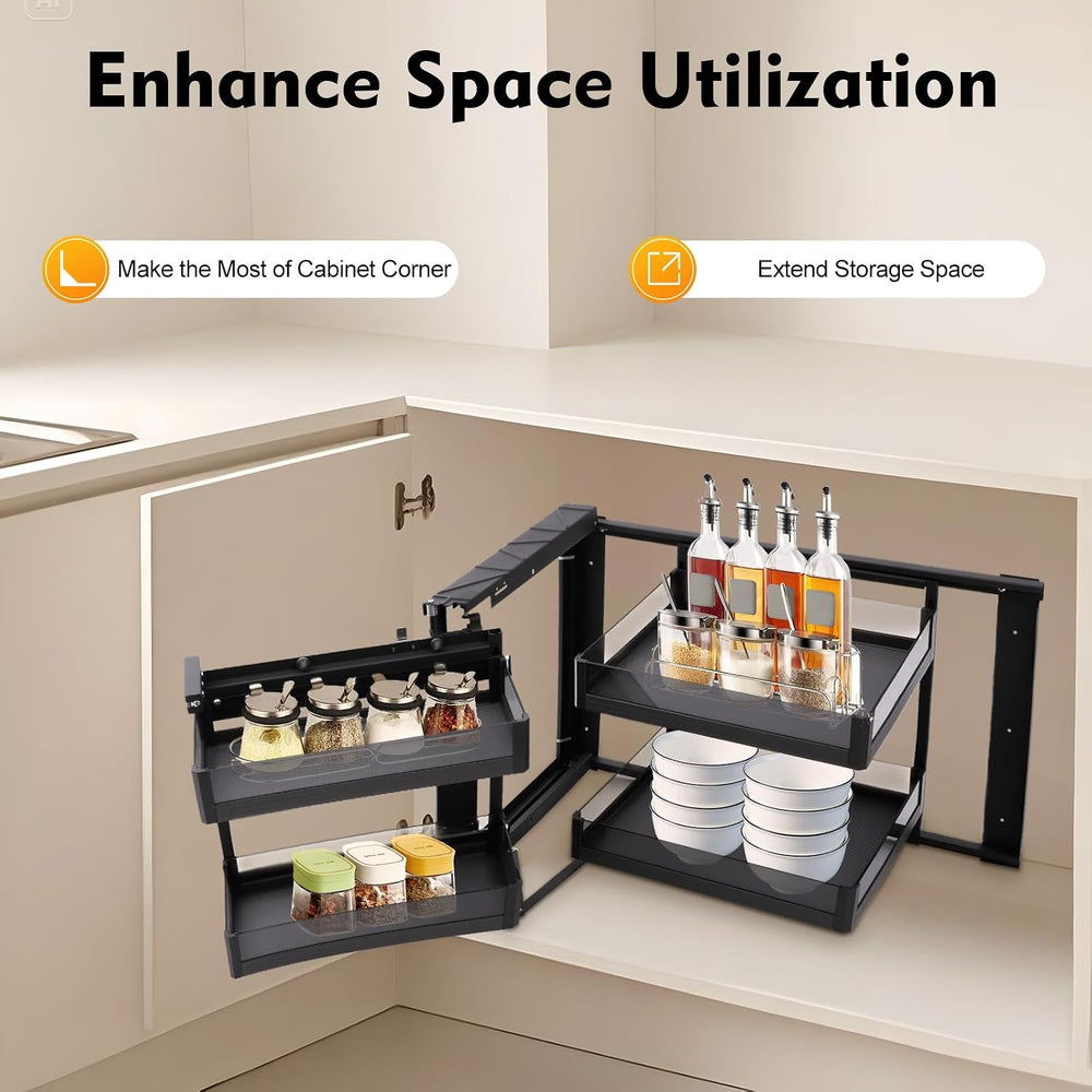 Blind Corner Cabinet Pull Out Organizer 2 Tier with 4 Detachable Shelves Magi...