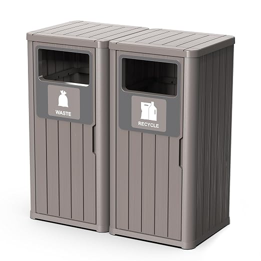 Outdoor Double Barrel Trash Can, Waterproof Resin Garbage Can by OutdoorLivingPerfected