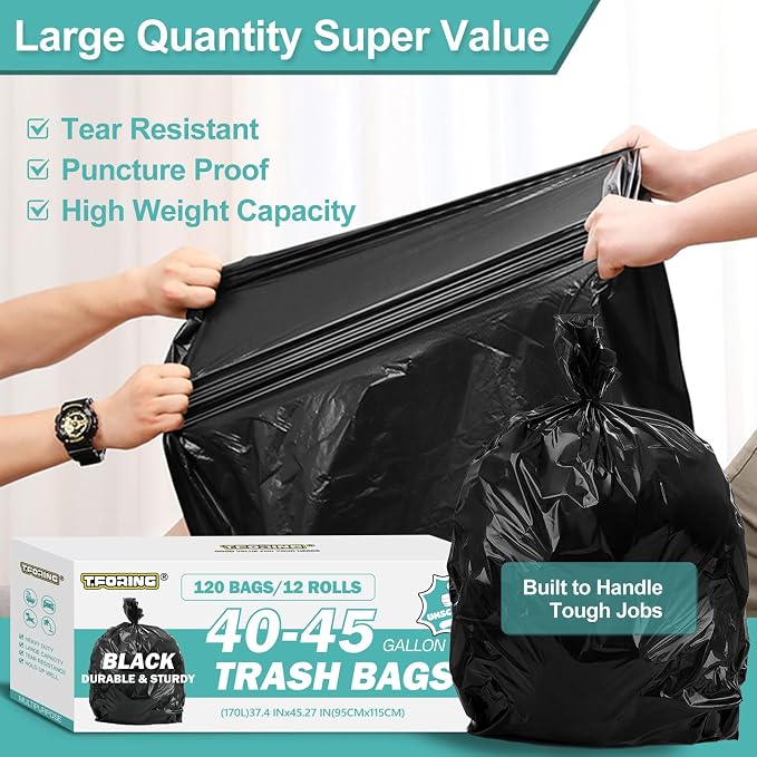 40-45 Gallon Black Trash Bags 120 Count - Image 4