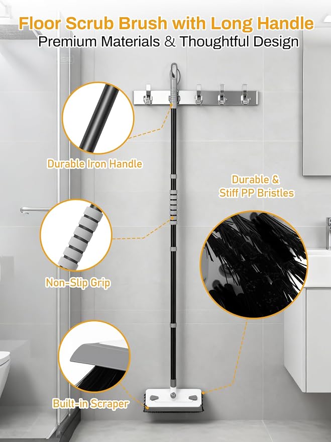 3 in 1 Floor Scrub Brush with Long Handle 55" Push Broom Stiff Bristle Scrubber - Image 5