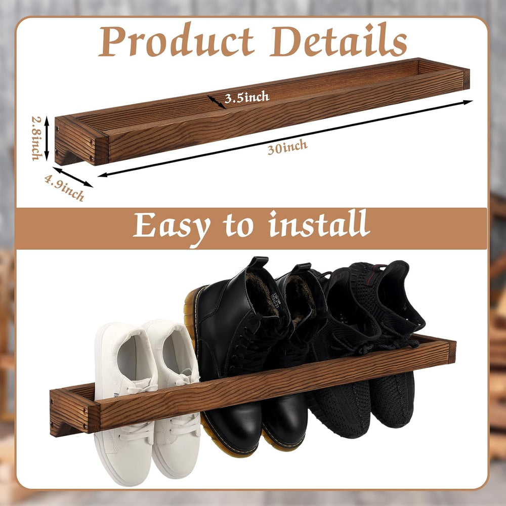 Wenqik 4 Pcs Wall Mounted Wooden Shoe Rack Wood Wall Hanging, Burnt Wood