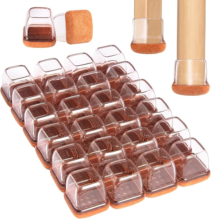 Square Chair Leg Floor Protectors Medium 24Pcs, Silicone Chair Leg Protectors by YTEACIUL