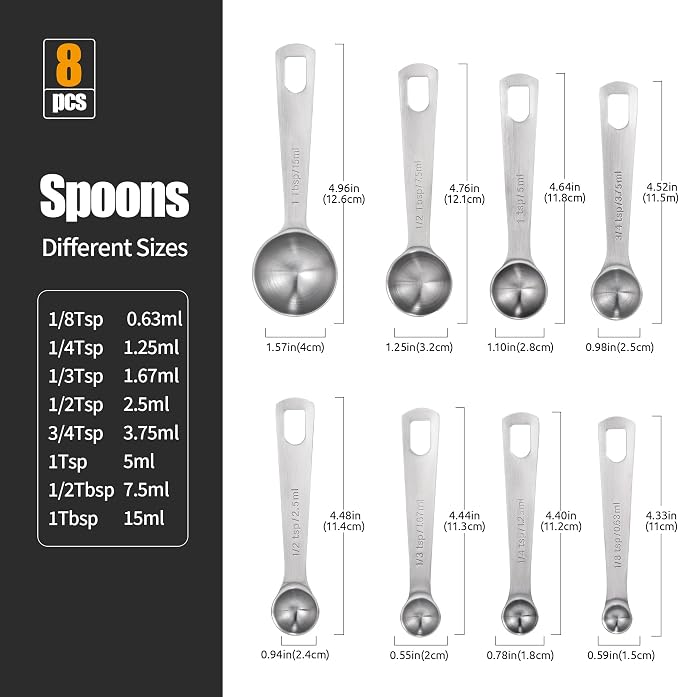 Doosu Measuring Spoons Set of 8-18/8 Stainless Steel Heavy Duty Teaspoons - Image 2