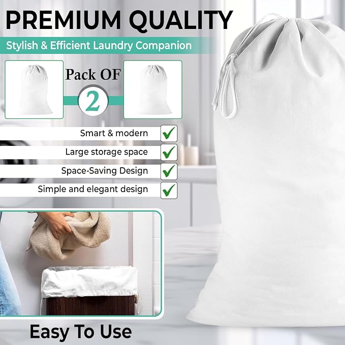 2 Pack - Extra Large Cotton Laundry Bag, Heavy Duty Large Laundry Bags 24 x 36 - Image 3