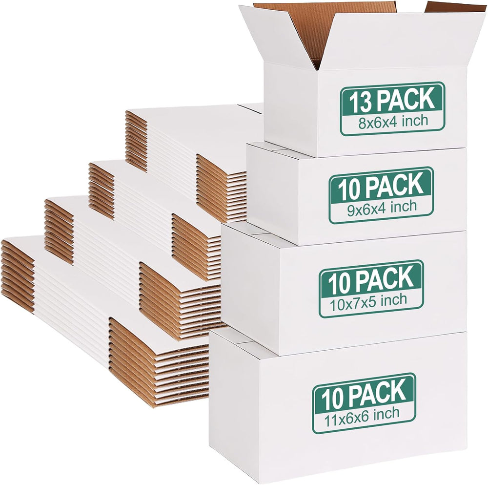 MAPVOLUT 43-Piece Assorted Sizes Small Shipping Boxes - White Corrugated Mail...