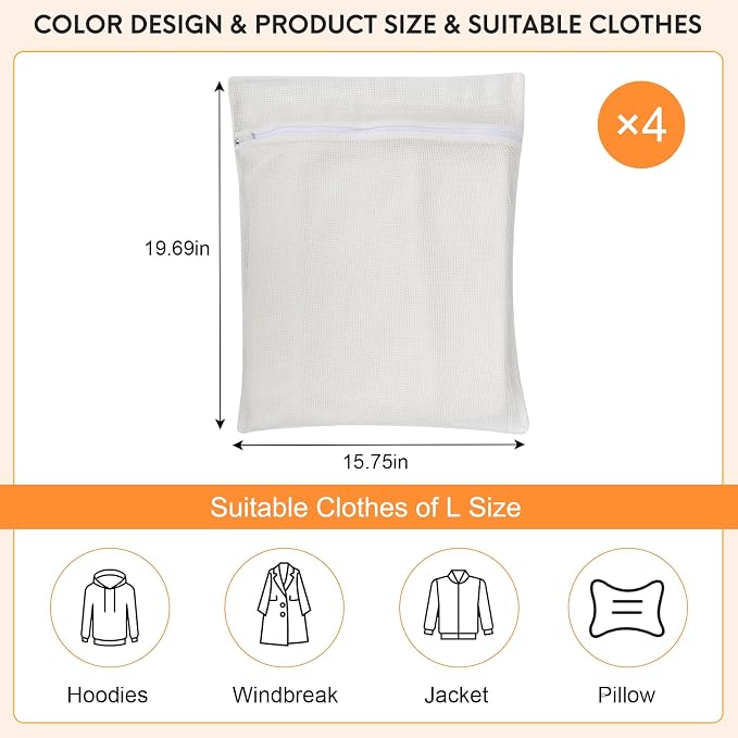 4-Piece White Large Durable Organic Cotton Mesh Laundry Bags - Image 4