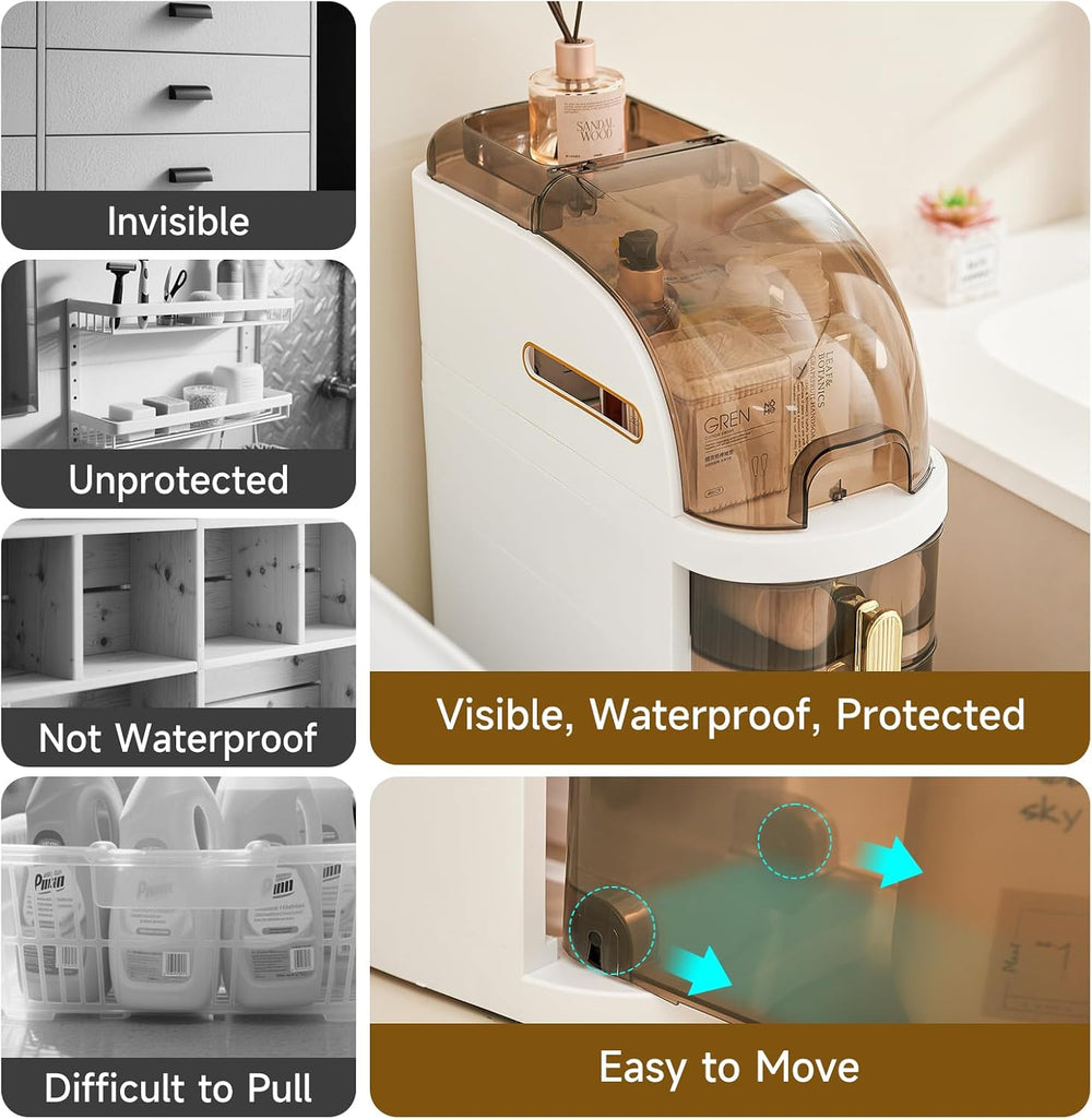 Ceruaxb 4-Tier Slim Bathroom Cabinet with Drawers and Toilet Paper Holder