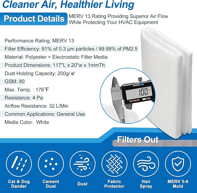 UCINNOVATE 20x117 inch MERV 13 Air Vent Filter Kit, Electrostatic AC Filter - Image 2