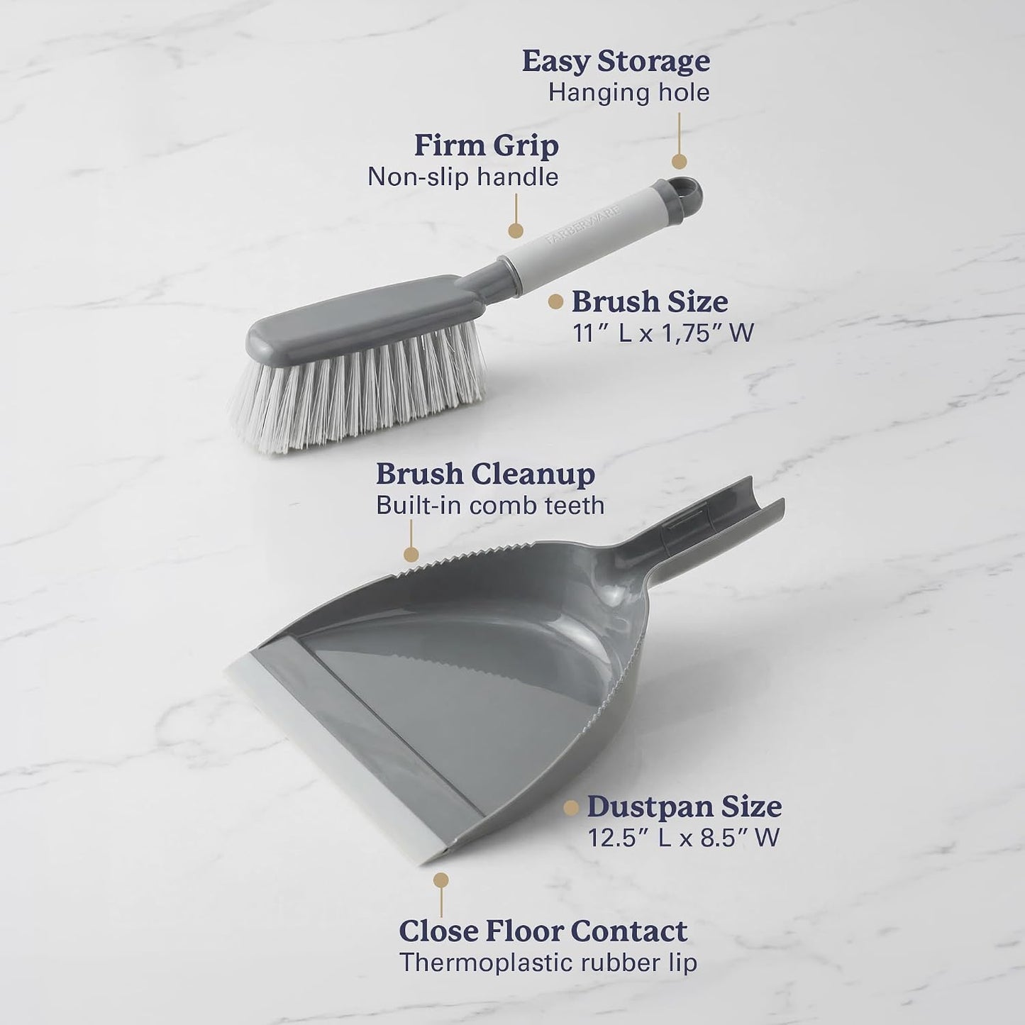 Farberware Handheld Broom and Dustpan Set with Rubber Lip – Small Dust Pan and Brush Set for Kitchen Crumbs, Cat Litter, Compact Hand Broom with Soft Grip Handle for Home Cleaning