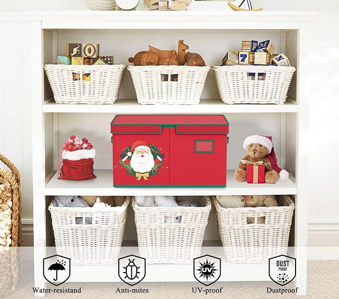 Christmas Ornament Storage Box Red Christmas Decoration Storage Containers 600D - Image 6