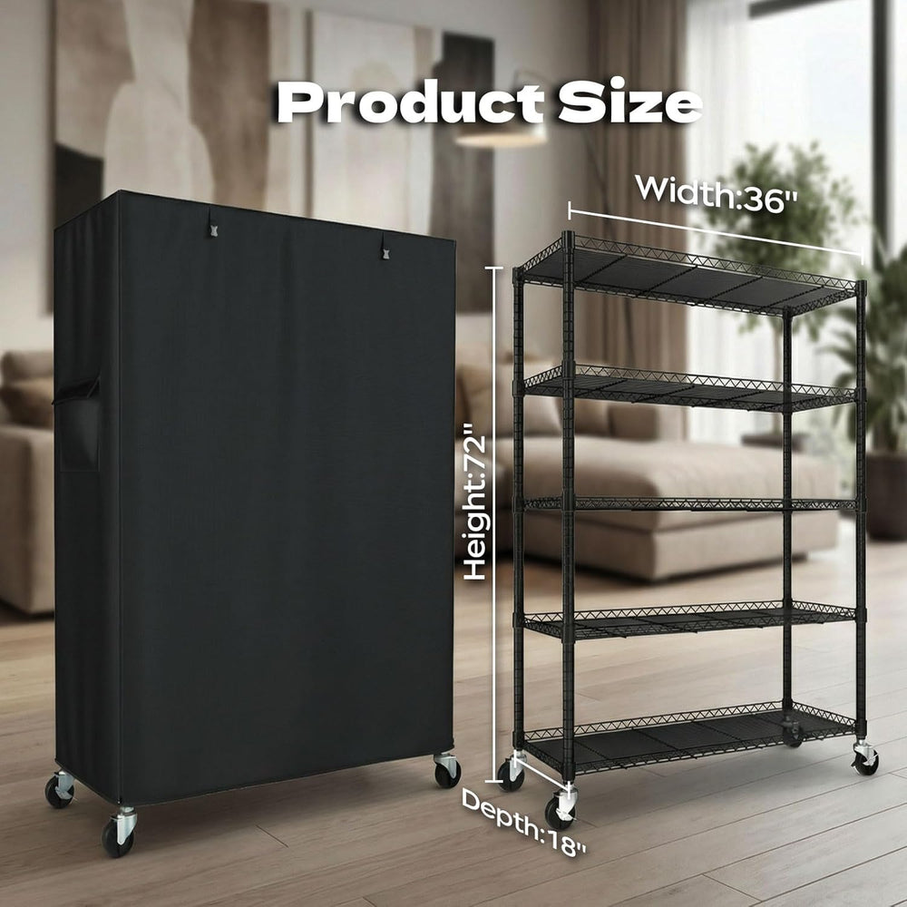 Wire Shelving Unit with 600D Oxford Cover & Wheels, 36"x18"x72&...