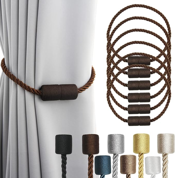 6 Pack Coffee Strong Magnetic Curtain Tiebacks Outdoor Elegant Decorative Tie by CurtainTiebacks