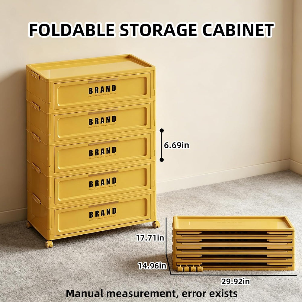 Foldable Storage Cabinet with Doors & Locking Wheels, 5-Tier Large-Capaci...