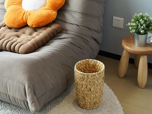 Wicker Trash Can, Small Bathroom Trash Can, Water Hyacinth Wicker Waste Basket - Image 7