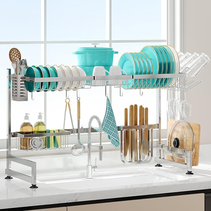 MAJALiS Over Sink Dish Drainer Drying Rack, 2 Tier Stainless Steel Dish Rack by MAJALiS