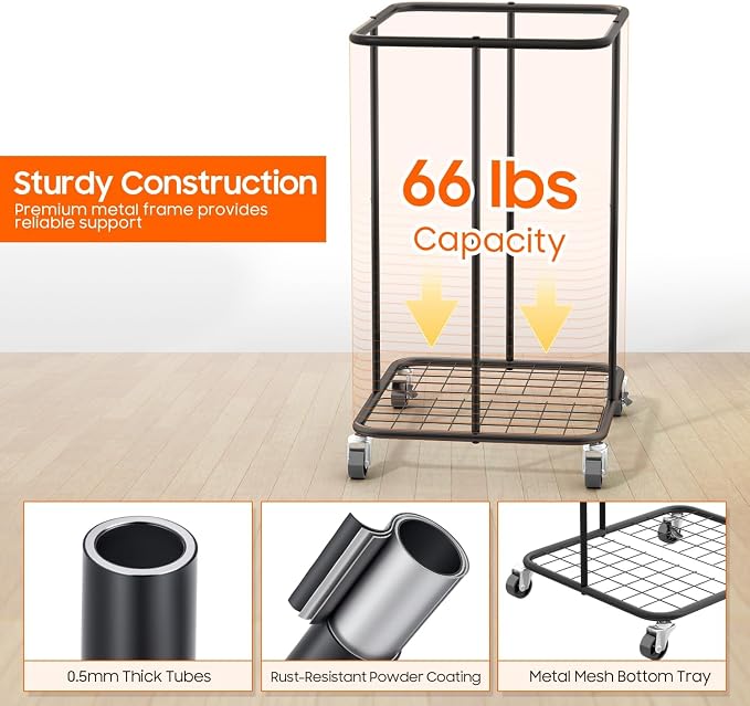 150L Laundry Hamper with Wheels, Rolling Laundry Basket with Metal Frame and - Image 5