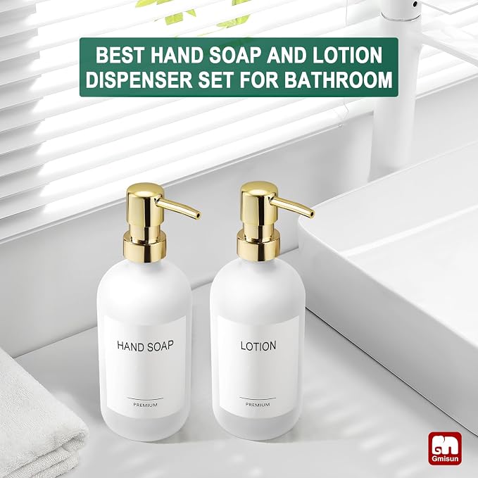 GMISUN White Soap Dispenser, 2 Pack Glass Hand Soap Dispensers Bathroom - Image 6