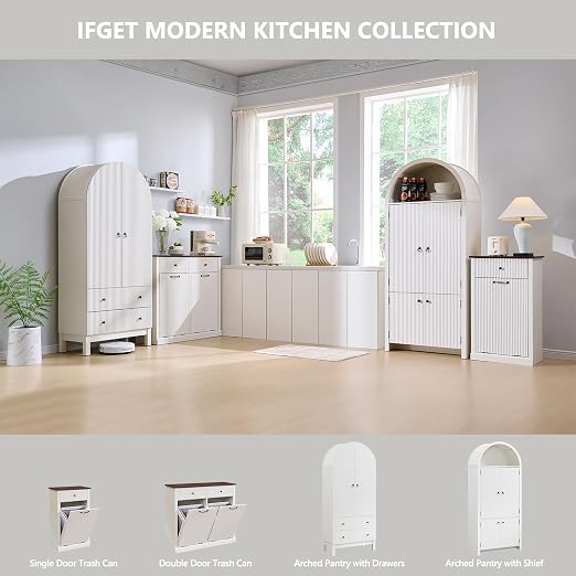Modern Tilt-Out Trash Can Cabinet, 10 Gallon Fluted Laundry Hamper Cabinet - Image 6