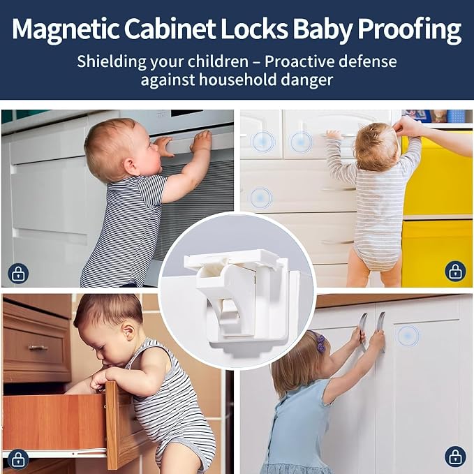 12 Pack Magnetic Cabinet Locks Baby Proofing, Child Proof Cabinet Locks - Image 3
