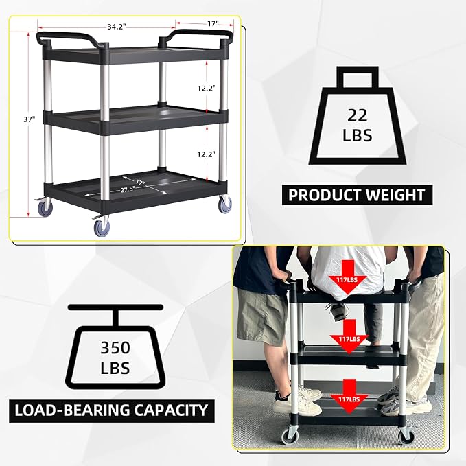 Plastic Utility Cart with Anti-Tangle Wheels, Solid Armrests, 350 Lbs Heavy - Image 2