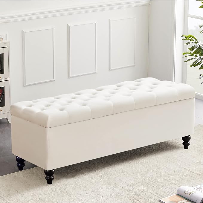 Storage Ottoman 50.2 Inches Upholstered Fabric Storage Ottoman Bench，Button by LivingGiving