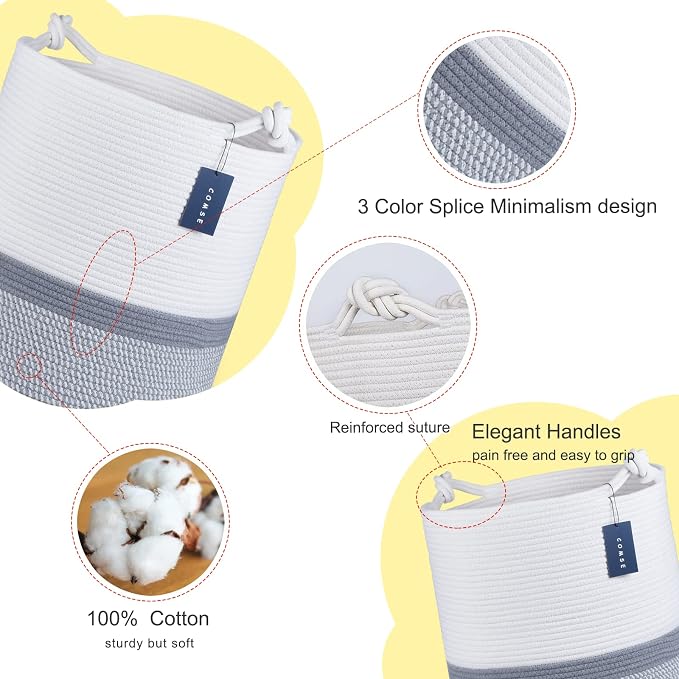 COMSE Extra Large Blanket Basket, Tall Woven Storage Basket, Nursery Hamper - Image 4