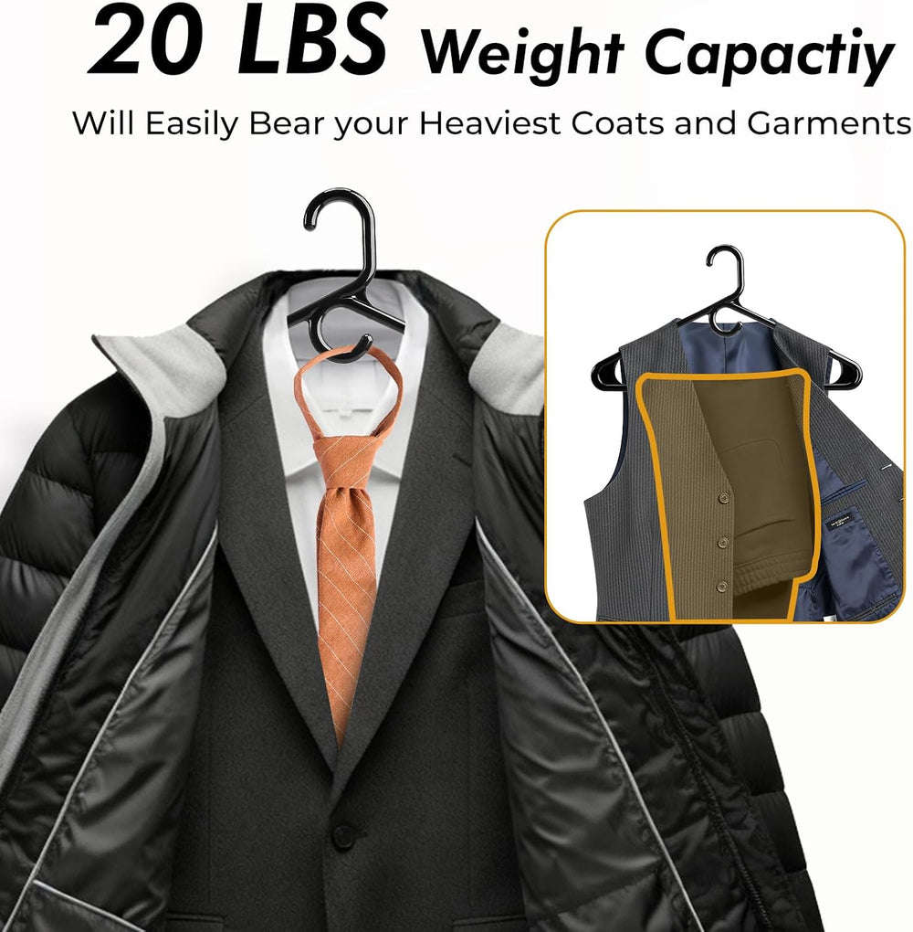HOUSE DAY Heavy Duty Plastic Hangers 38 Pack - Thick Black Clothes Hangers