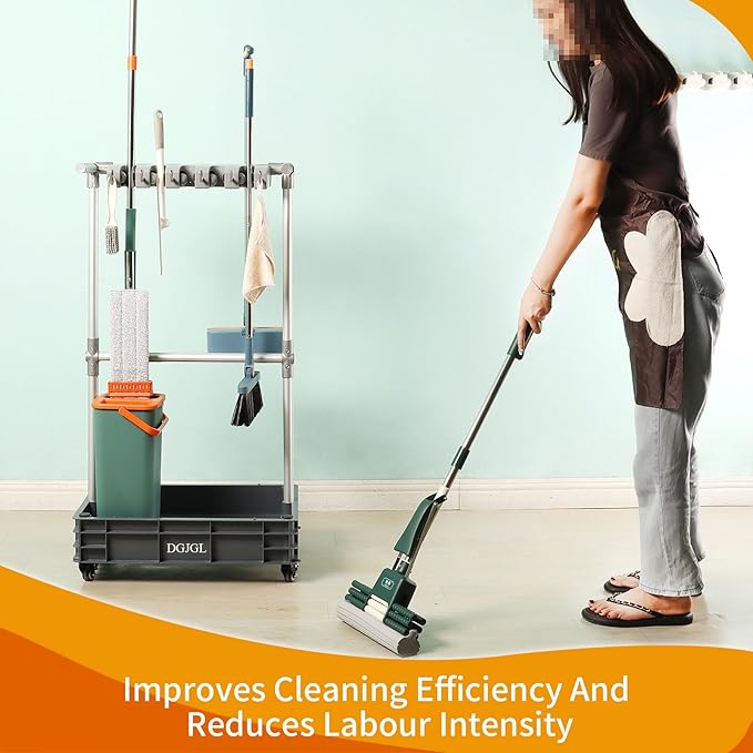 Broom mop Holder Cleaning Supplies Organizer Janitor carts on Wheels