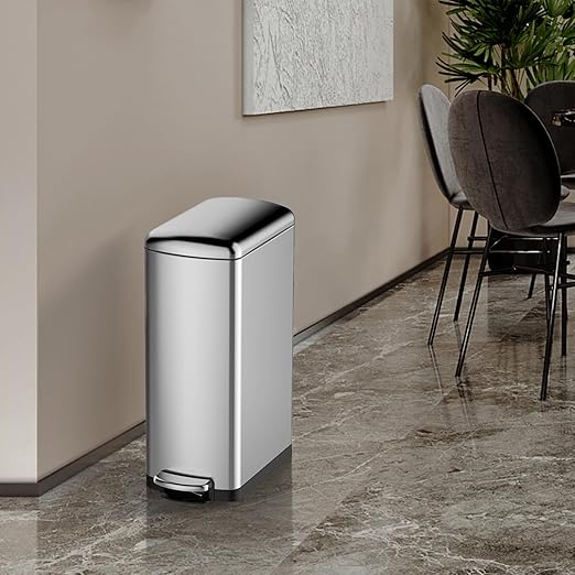 30 L Kitchen Step Trash Can, 8 Gallon Narrow Stainless Steel Waste Bin - Image 6