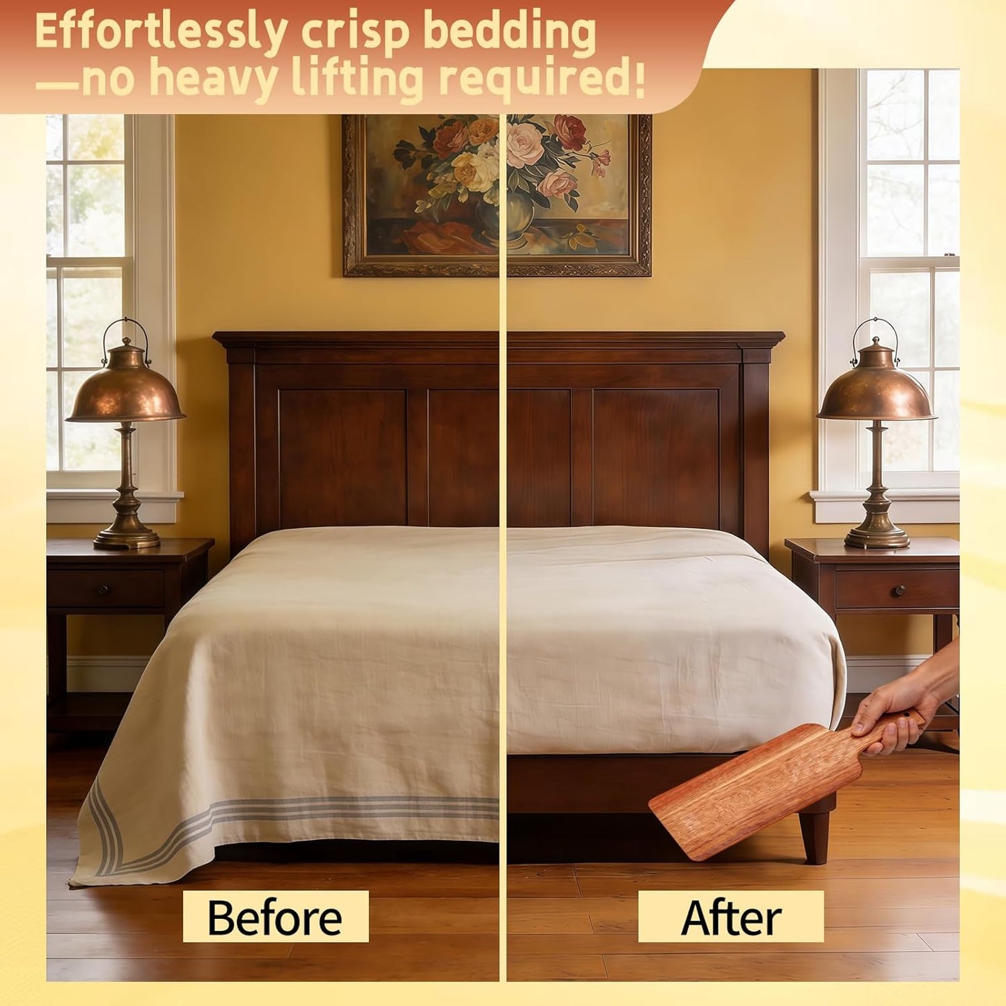3 Pcs Mattress Lifter & Sheet Tucker Tool Set for Changing Sheets, Easy Lever-Action Lift Comfort Grip, Acacia Wood Mattress Elevator Tool for Elderly, Caregivers, Housekeepers, Daily Bed Making