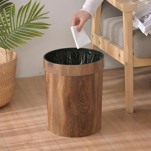 Wood Grain Plastic Trash Can Bedroom, Round 2-Pack, 3.4 Gal Farmhouse - Image 2
