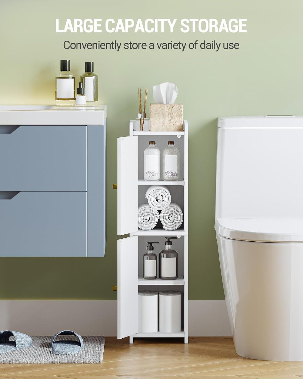Hzuaneri Bathroom Storage Cabinet, Small Corner Floor Cabinet with 2 Doors