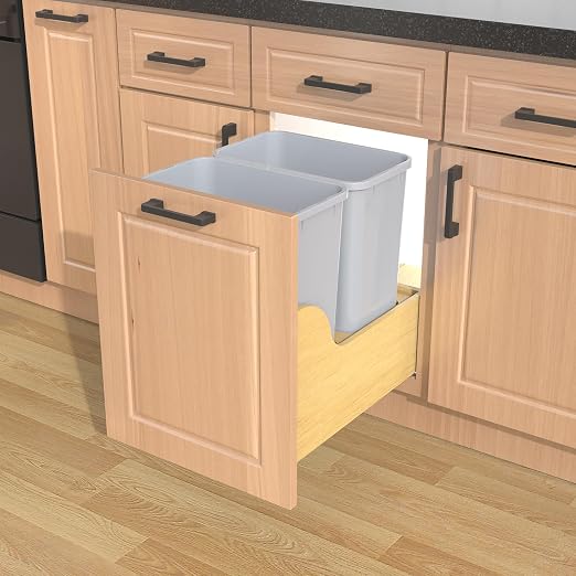 Double 35 Quart Pullout Under Cabinet Trash Cans Solid Wood Bottom, - Image 7