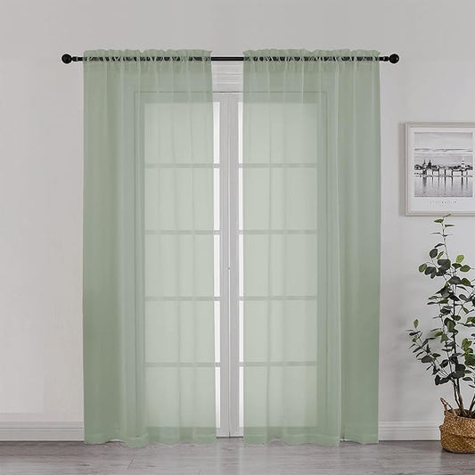 Chyhomenyc Sage Green Sheer Curtains 72 Inch Length 2 Panels, Light Filtering by Chyhomenyc