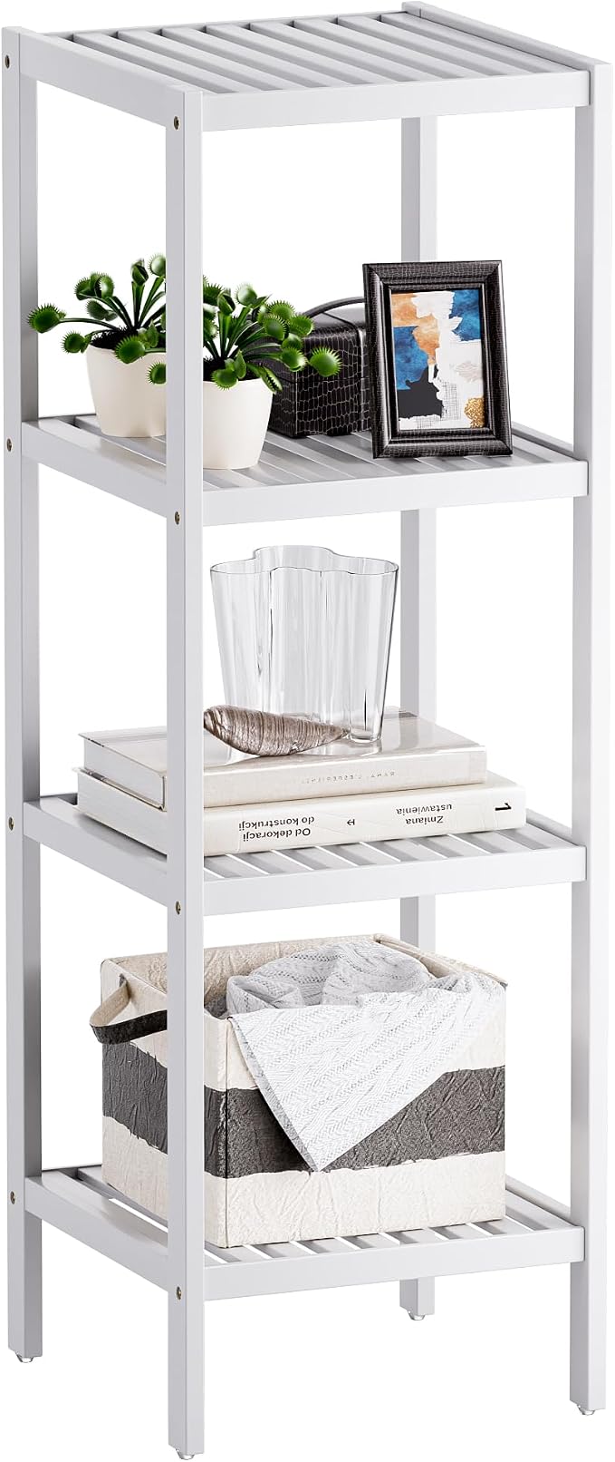 SMIBUY Bathroom Storage Shelf, 4-Tier Bamboo Rack Organizer by SMIBUY