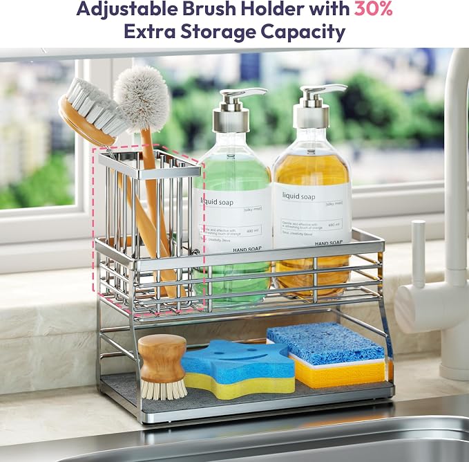 SWTYMIKI Kitchen Sink Caddy Organizer, 2 Tier Sponge Holder - Image 2