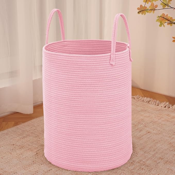 Large Woven Laundry Basket Hamper, 80L Cotton Rope Storage Bin by JMvicyroam