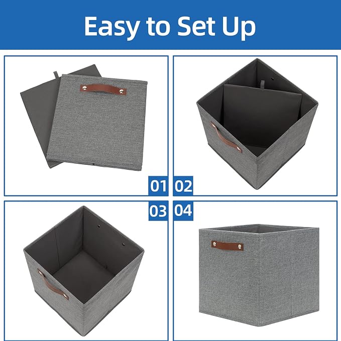 Temary 12x12 Storage Cube Bins 4 Pack Fabric Storage Cubes Storage Bins - Image 7