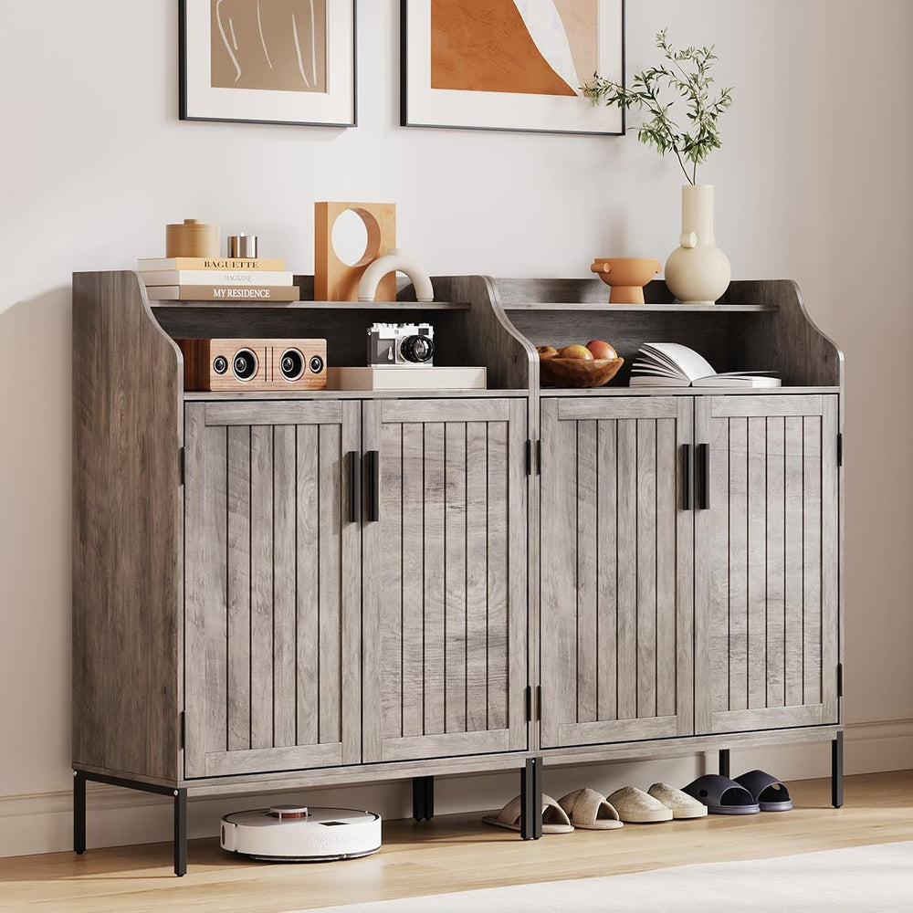 IDEALHOUSE Farmhouse Shoe Cabinet, 41" Shoe Cabinet with Doors and Shelv...