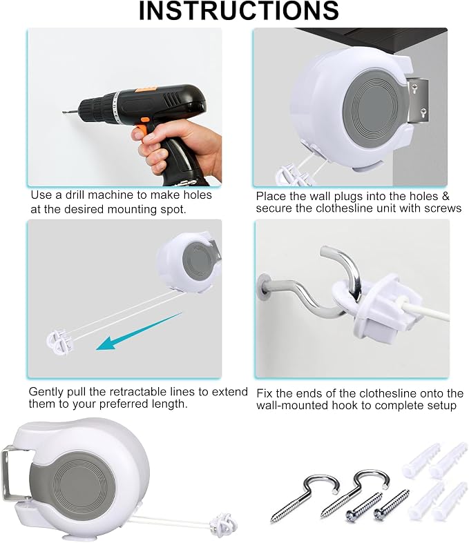 Retractable Clothesline Outdoors, 49 Feet PVC Heavy Duty Retractable Clothes - Image 7