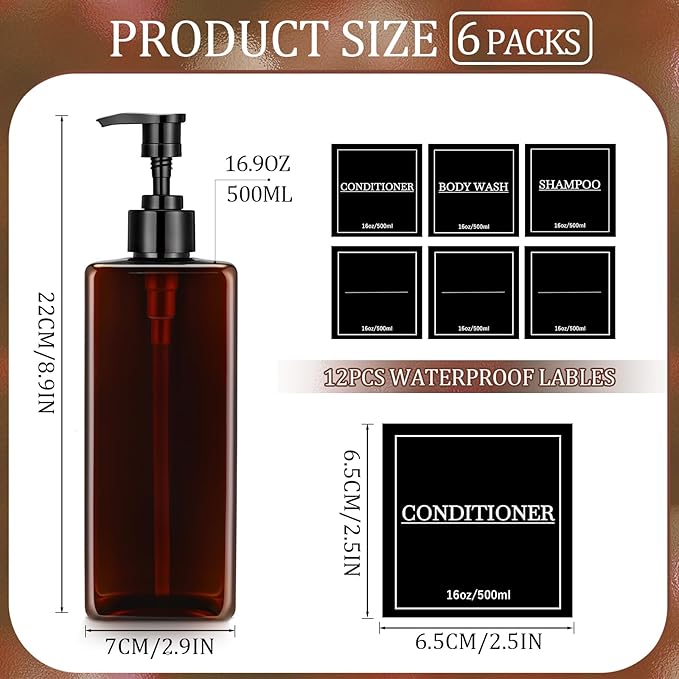 Tanlade 6 Pcs Shampoo and Conditioner Dispenser Bottles 16oz Modern Shower Soap - Image 2