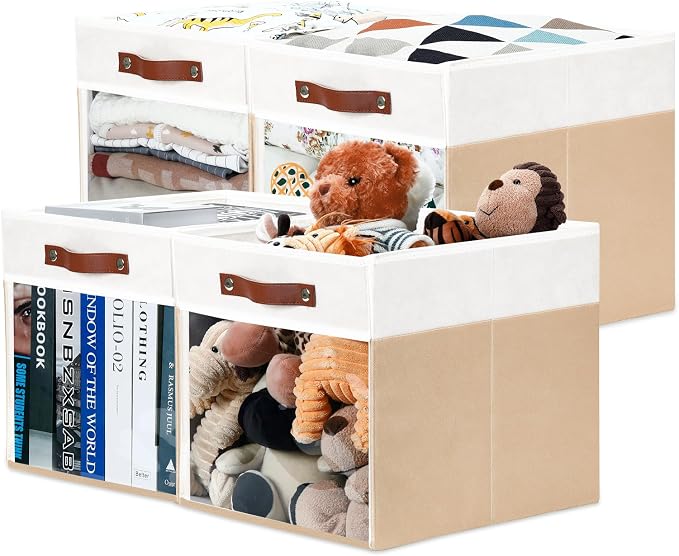 HNZIGE Fabirc Storage Cube Bins 13x13x15 Storage Cube Bins, 4 Pack Foldable by HNZIGE